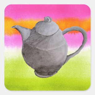 Rainbow Teapot arty tea party Vierkante Sticker