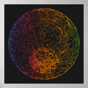 Rainbow Technical Moon Space illustratie 24x24 Poster