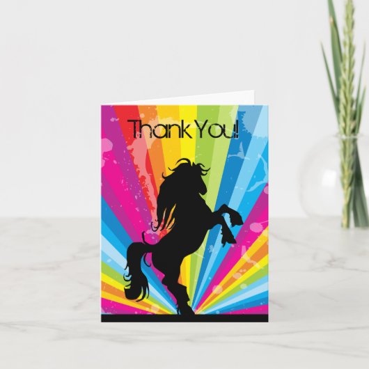 Rainbow Techno Silhouette Rearing Horse Dank je we Bedankkaart (Voorkant)