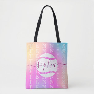 Rainbow Tennis Typography Ball & Girl Players Kind Draagtas
