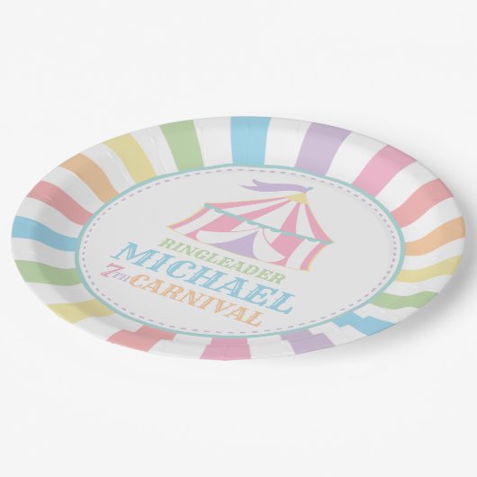 Rainbow Tent Circus Carnaval Verjaardagsfeestje Bo Papieren Bordje (Gekanteld)