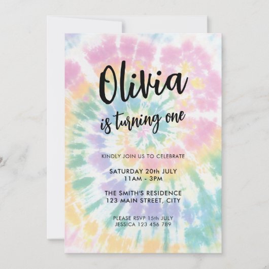 Rainbow Tie Dye 1er Invitation anniversaire (Devant)
