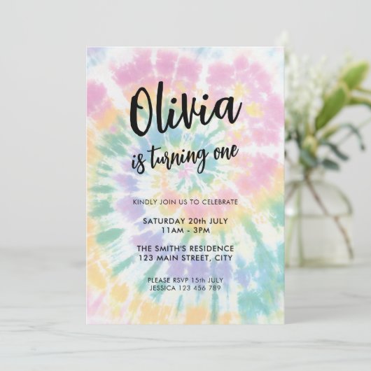 Rainbow Tie Dye 1er Invitation anniversaire (Debout devant)