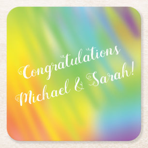 Rainbow Tie Dye Baby shower Vierkante Kartonnen Onderzetter