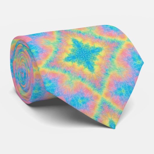 Rainbow Tie Dye Geometric Necktie Stropdas (Opgerold)