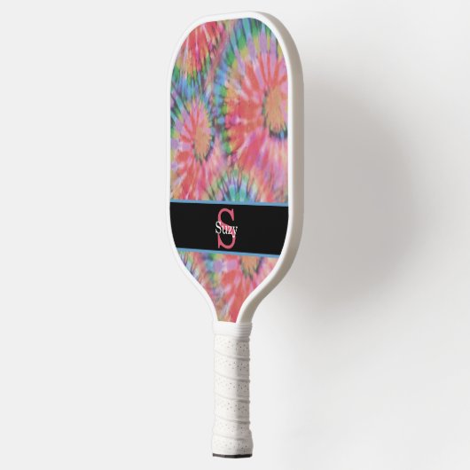 Rainbow Tie Dye Hippie Pattern Initiaal Monogram Pickleball Paddle (Links)