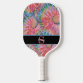 Rainbow Tie Dye Hippie Pattern Initiaal Monogram Pickleball Paddle (Voorkant)