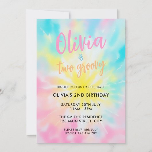 Rainbow Tie Dye Invitation du 2e anniversaire (Devant)