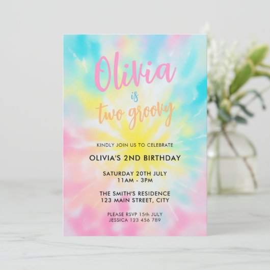 Rainbow Tie Dye Invitation du 2e anniversaire (Debout devant)