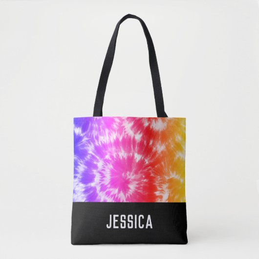 Rainbow Tie Dye Psychedelic Custom Name Draagtas (Voorkant)
