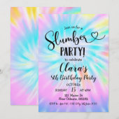 Rainbow Tie Dye Slumber Party Birthday Invitation Kaart (Voorkant / Achterkant)