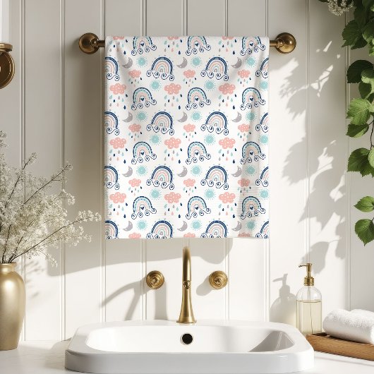 Rainbow Towel Gift Navy Pink Boho for Children Bad Handdoek