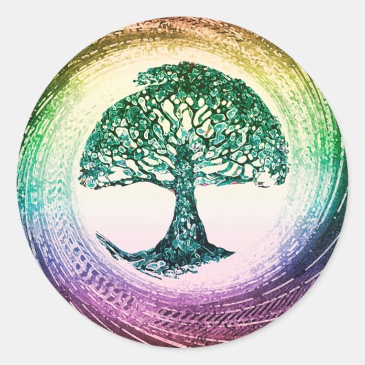 Rainbow Tree of Life van Amelia Carrie Ronde Sticker (Voorkant)