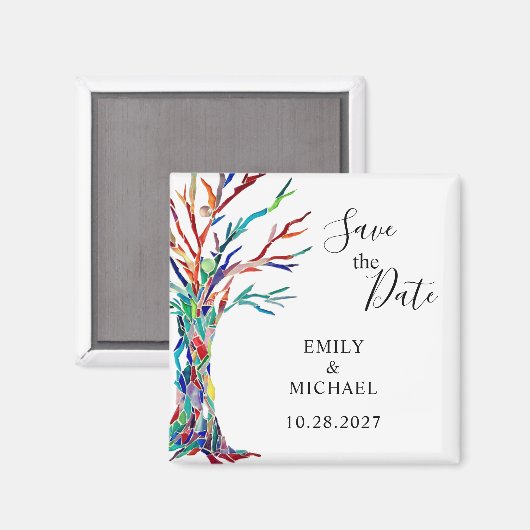 Rainbow Tree Weddenschap Save the Date Magnet Magneet (Voorkant / Achterkant)