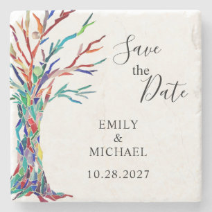 Rainbow Tree Wedding Save the Date Stone Onderzett Stenen Onderzetter