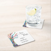 Rainbow Tree Wedding Save the Date Vierkante Kartonnen Onderzetter (Insitu)