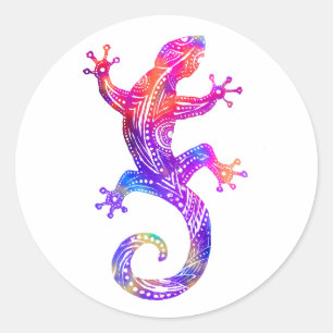 Rainbow Tribal Gecko Ronde Sticker