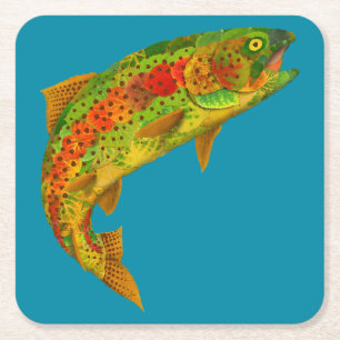 Rainbow Trout 5 van Aspen Leaf Vierkante Kartonnen Onderzetter