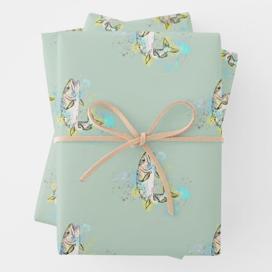 Rainbow Trout Mint Wrapping Paper Sheets (In situ)
