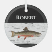 Rainbow Trout Rustic Aspen Bark Background, forel Glas Ornament (Voorkant)