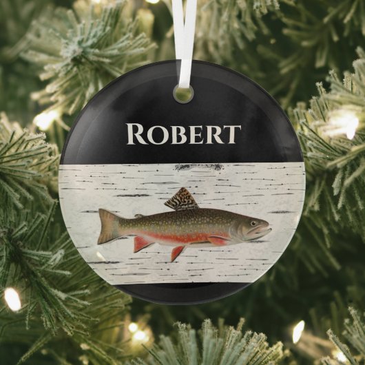 Rainbow Trout Rustic Aspen Bark Background, forel Glas Ornament (Insitu)