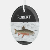 Rainbow Trout Rustic Aspen Bark Background, forel Glas Ornament (Voorkant links)
