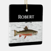 Rainbow Trout Rustic Aspen Bark Background Keramisch Ornament (Rechts)