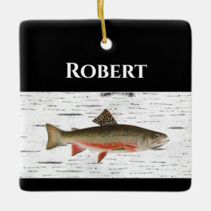 Rainbow Trout Rustic Aspen Bark Background Keramisch Ornament