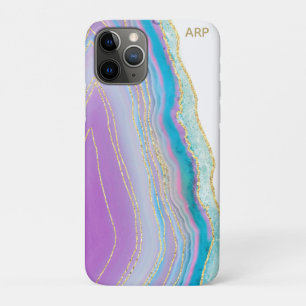 *~* Rainbow Turquoise Agate Gold Glitter Pastel iPhone 11 Pro Hoesje