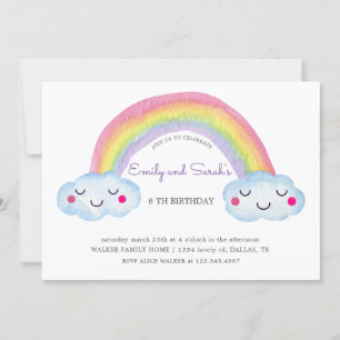 Rainbow Twins Birthday Invitation Kaart