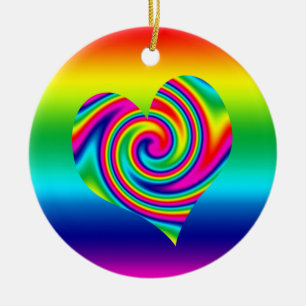 Rainbow Twirl Heart Keramisch Ornament