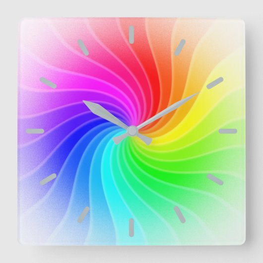 Rainbow Twirl Vierkante Klok (Voorkant)