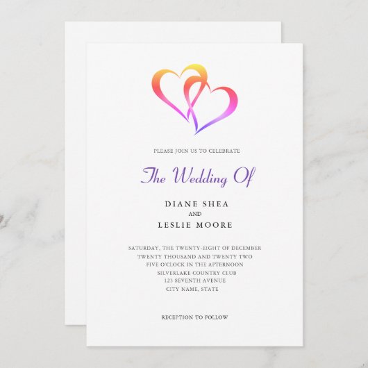Rainbow Two Heart Faire-part de mariage (Devant / Derrière)