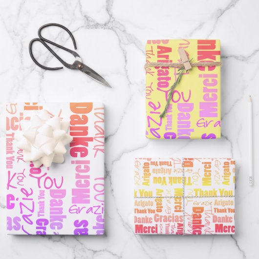 Rainbow Typografie Multilingual Bedankt Inpakpapier Vel (Voorkant)