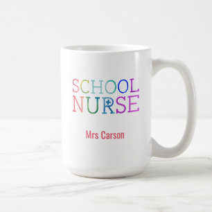 Rainbow Typography School Nurse Personalized Koffiemok