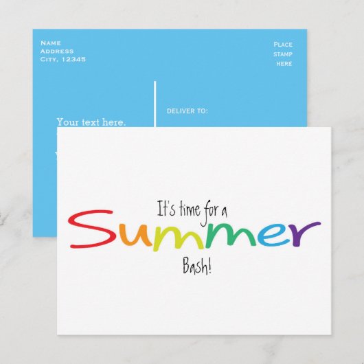 Rainbow Typography Summer Bash Party Sale Briefkaa Uitnodiging Briefkaart (Voorkant / Achterkant)