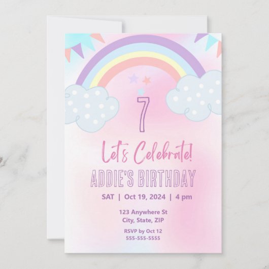 Rainbow-uitnodiging voor pasteelregenboog kaart (Voorkant)