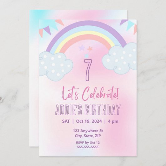 Rainbow-uitnodiging voor pasteelregenboog kaart (Voorkant / Achterkant)