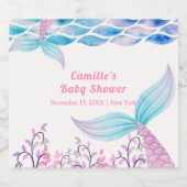 Rainbow Under Zee Mermaid Tail Baby shower Sparkling Wijnetiket (Enkel label)