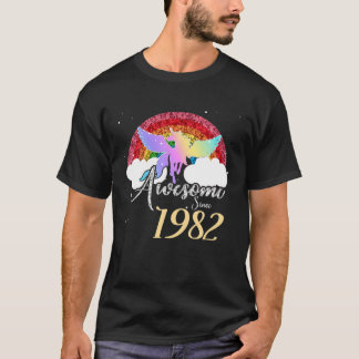 Rainbow Unicorn 40th Birthday T Unicorn 1982 Birth T-shirt