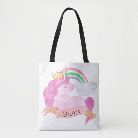 🌈 Rainbow Unicorn - Aangepaste naam Draagtas (Voorkant)