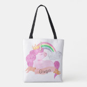 🌈 Rainbow Unicorn - Aangepaste naam Draagtas (Achterkant)