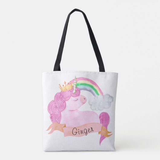 🌈 Rainbow Unicorn - Aangepaste naam Draagtas (Achterkant)