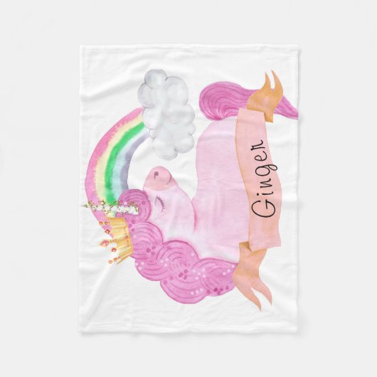 🌈 Rainbow Unicorn - Aangepaste naam Fleece Deken (Voorkant)