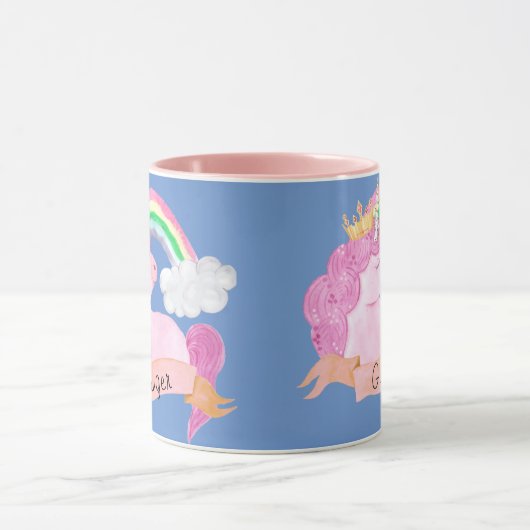 🌈 Rainbow Unicorn - Aangepaste naam Mok (Midden)