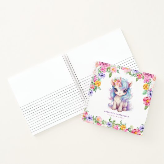 Rainbow Unicorn Aangepaste naam Schattigee Kinder Notitieboek (Binnen)