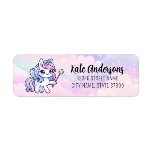Rainbow Unicorn-adreslabels Etiket