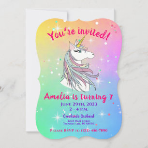 Rainbow Unicorn Anniversaire Carte d'invitation