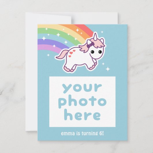 Rainbow Unicorn Anniversaire Fête Photo Invitation (Devant)