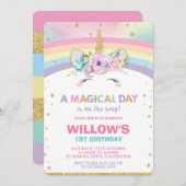 Rainbow Unicorn Anniversaire Invitation 1er Annive (Devant / Derrière)